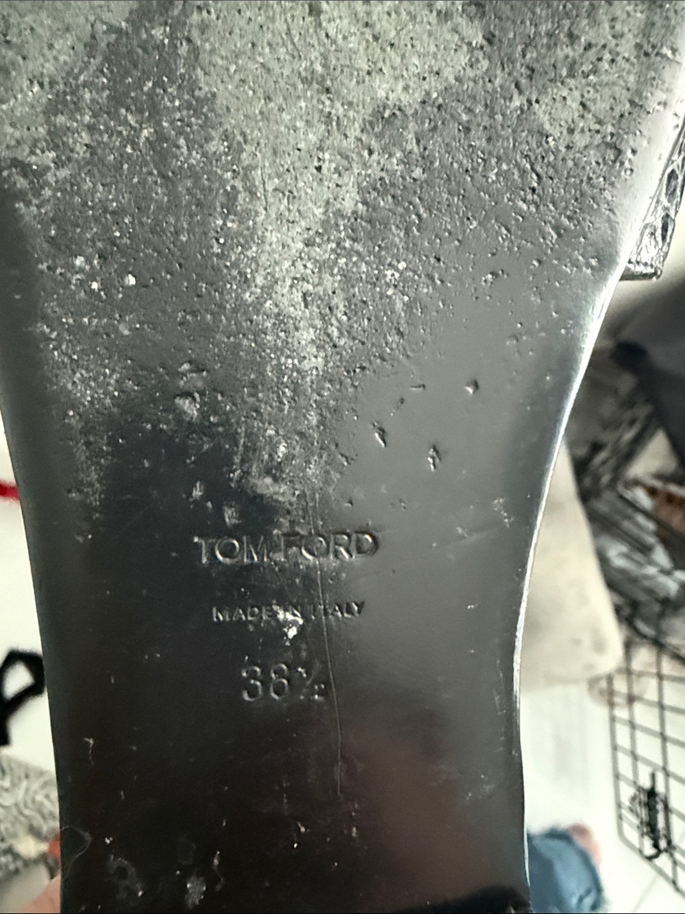 Tom Ford Black Croc-Embossed Slide Sandals with Gold TF Logo - Picture 11 of 14